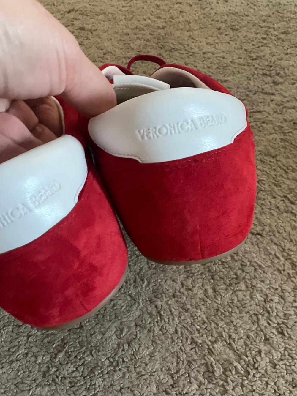 Veronica Beard Red Suede Sneakers with White Stripes - Picture 4 of 7